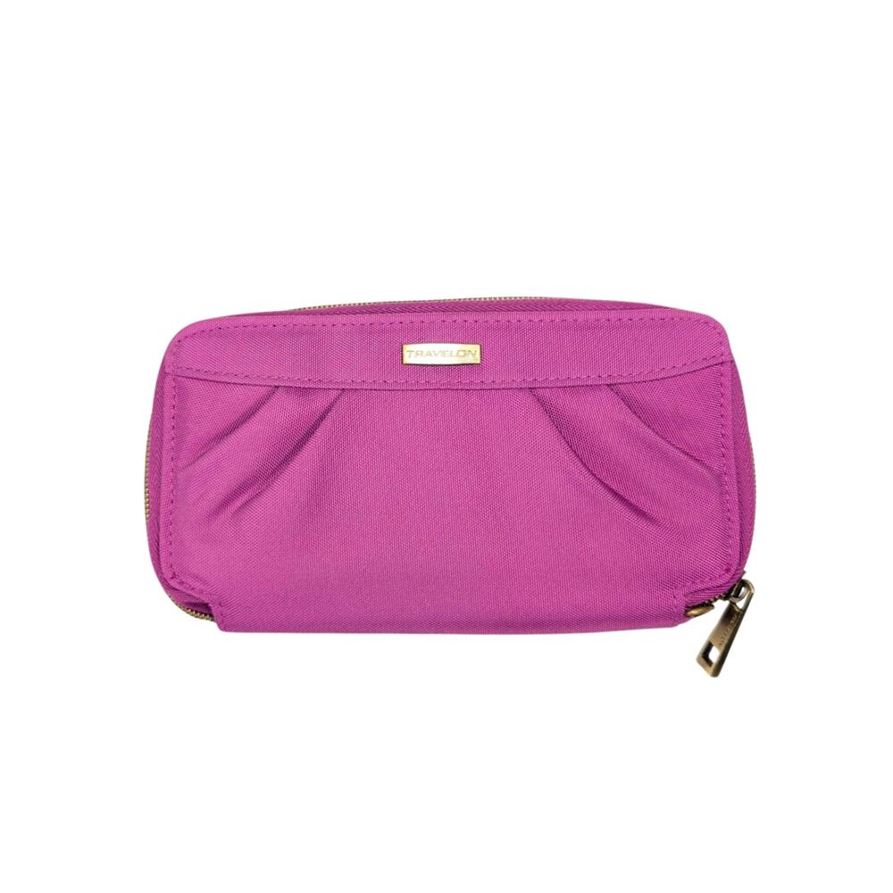 Travelon Purple Pleated Nylon Zippy RFID Travel Wallet Wristlet